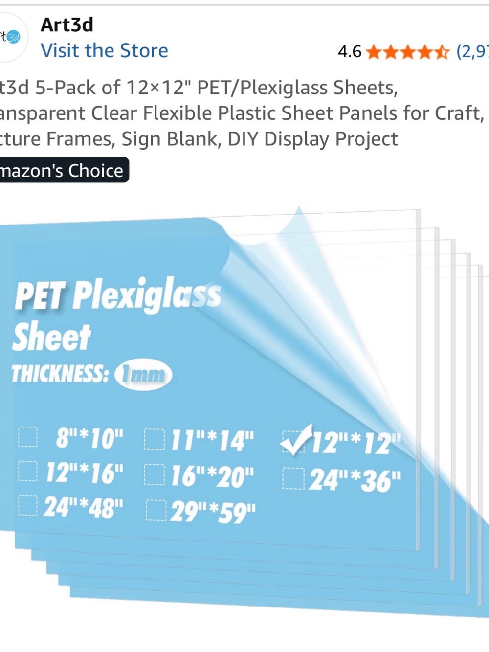 PET Plexiglass Sheets- Clear 12" x 12" (Pack)